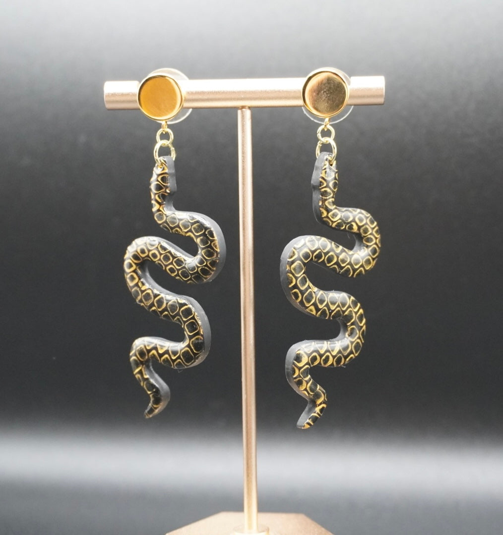 Golden Serpent Statement Earrings - Flat circle