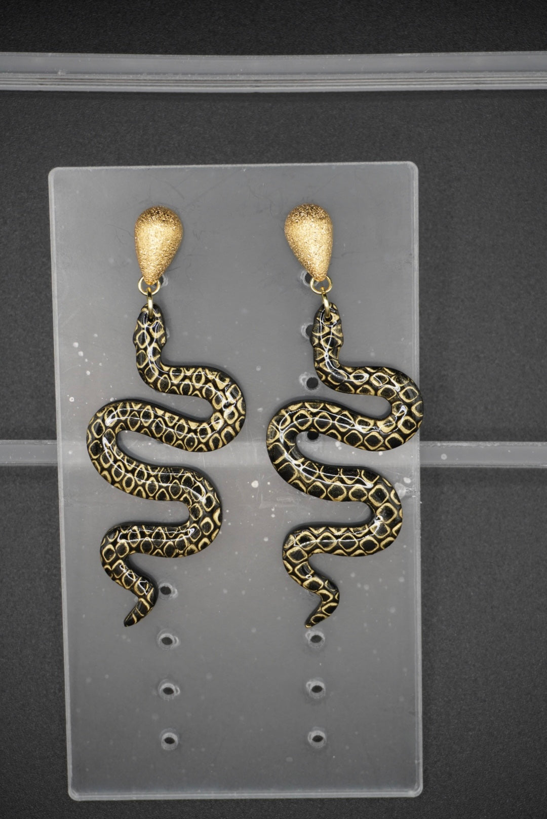 Golden Serpent Statement Earrings - Stardust Teardrop