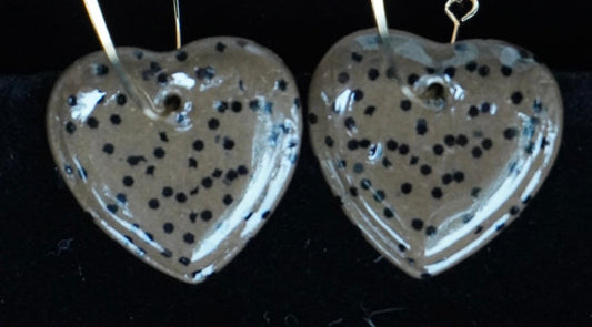 Brown Polka Dotted Heart Hoops