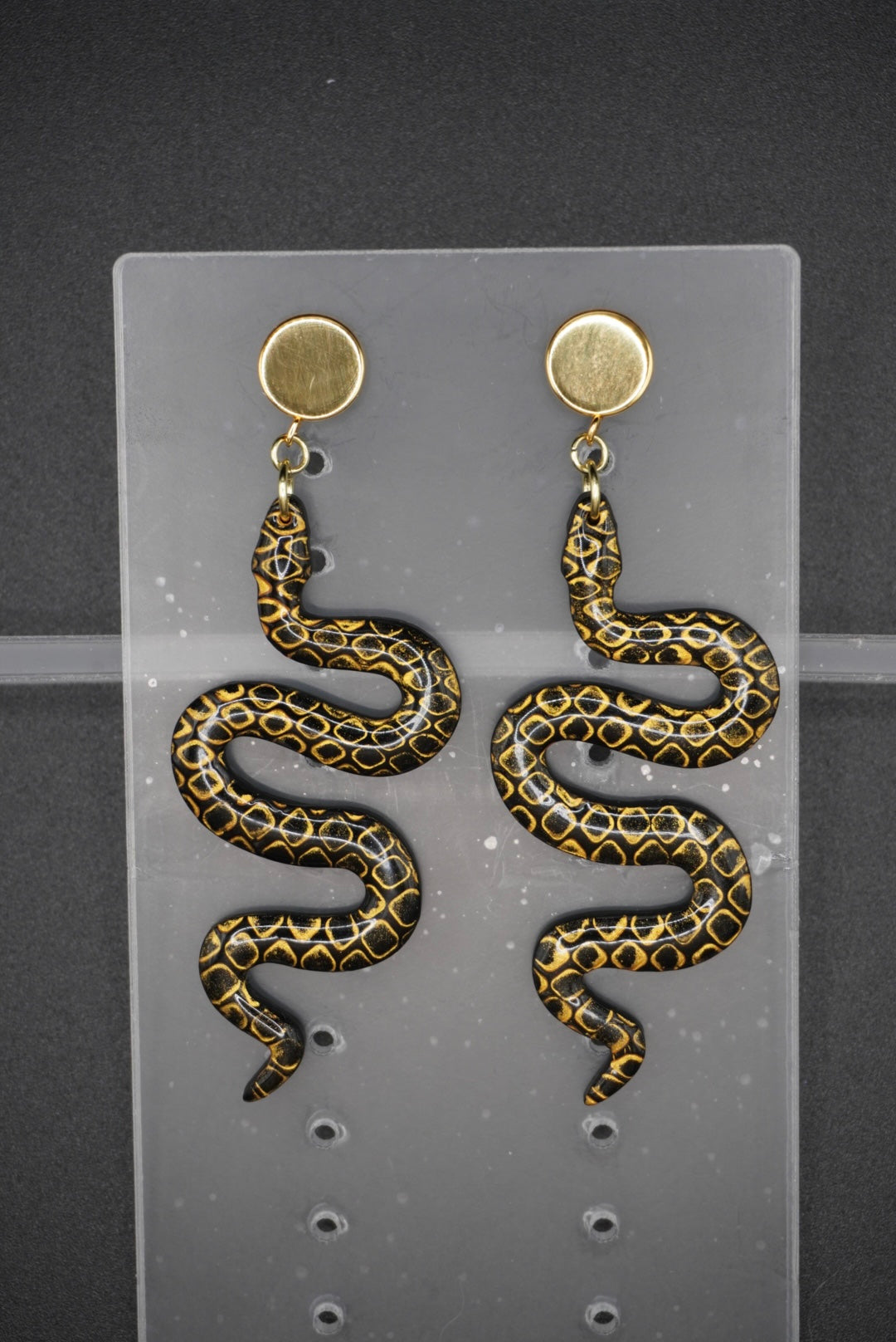 Golden Serpent Statement Earrings - Flat circle