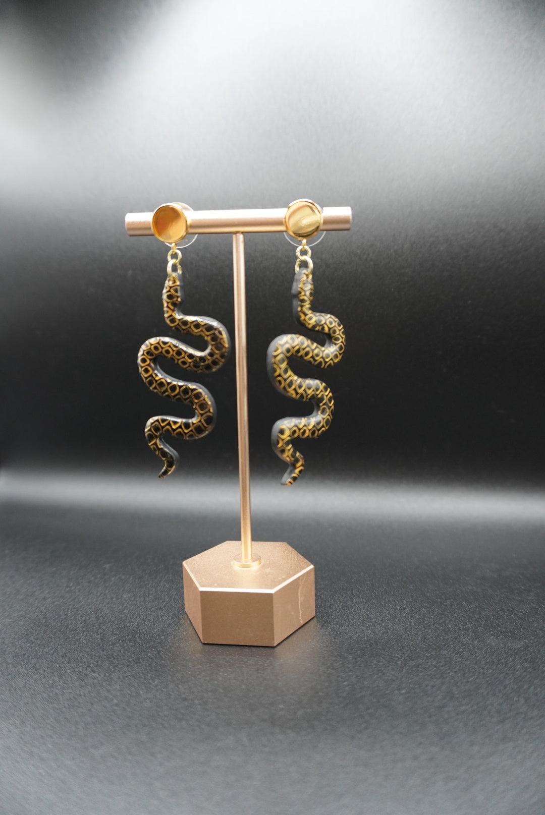 Golden Serpent Statement Earrings - Flat circle