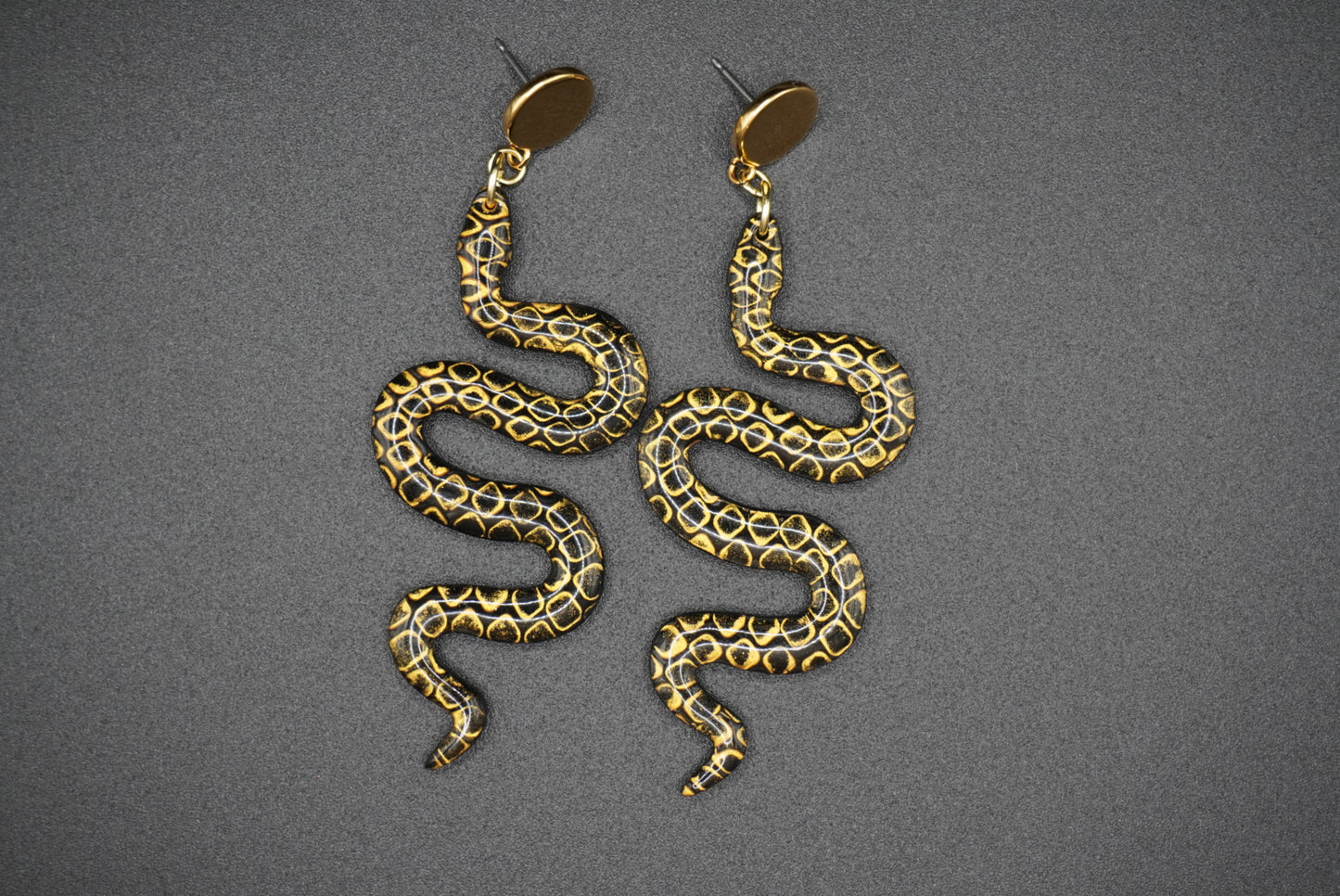 Golden Serpent Statement Earrings - Flat circle
