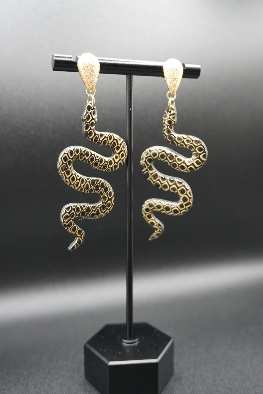 Golden Serpent Statement Earrings - Stardust Teardrop