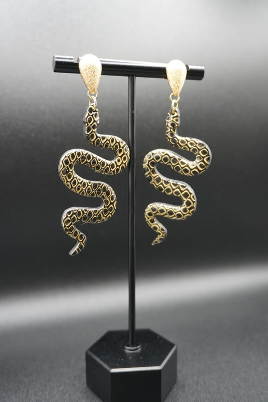 Golden Serpent Statement Earrings - Stardust Teardrop