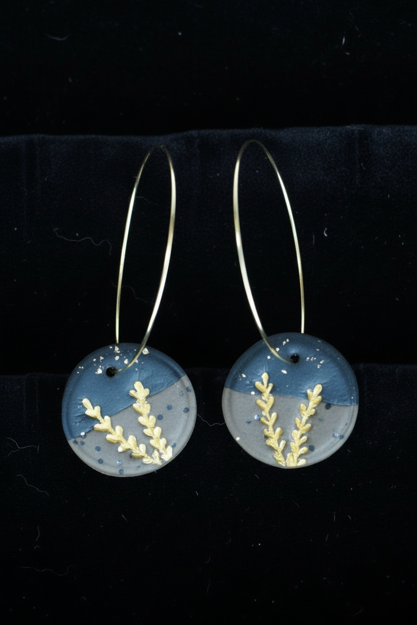 Black & Brown Gold Wheat Coin hoops