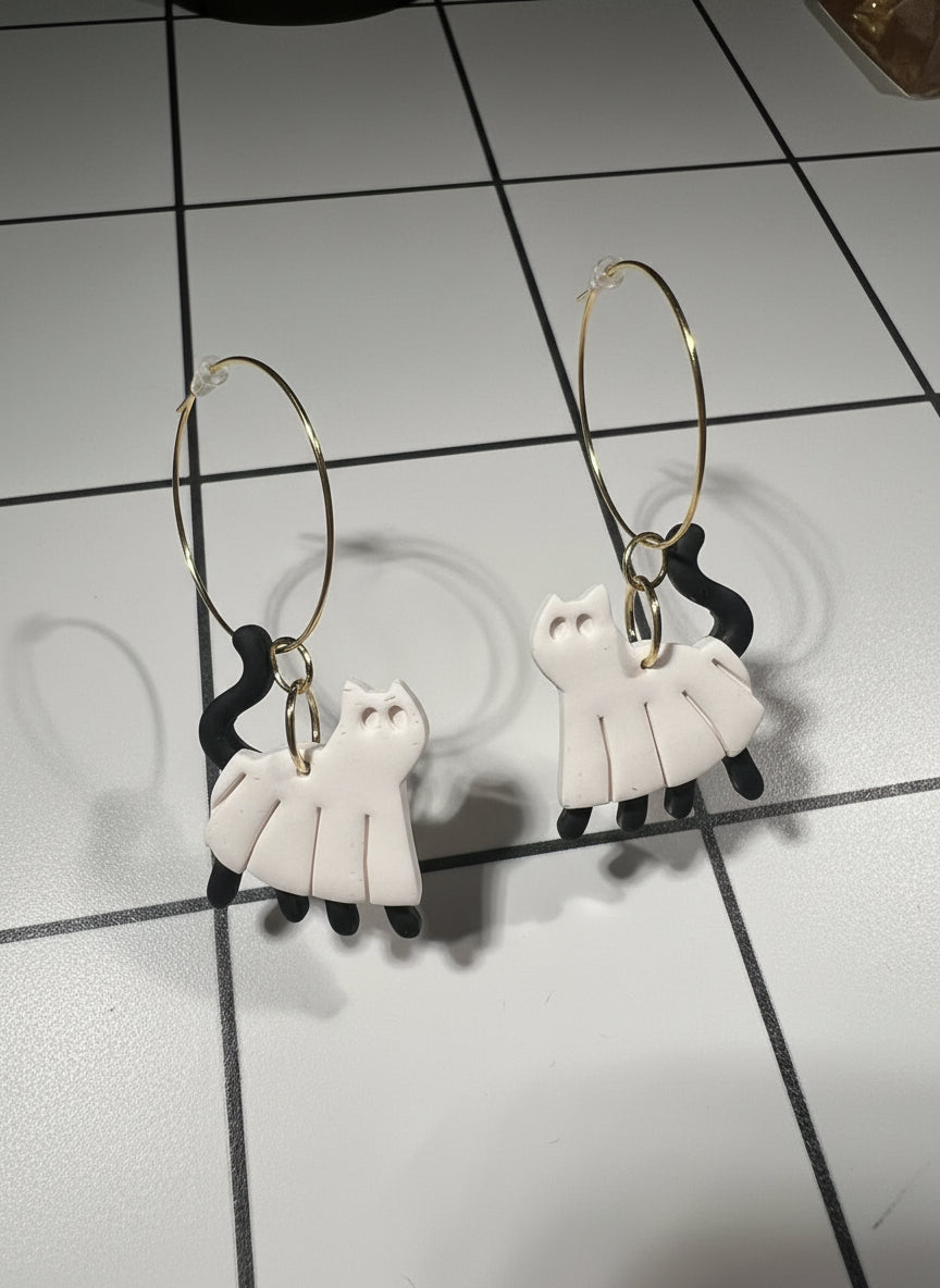 Cat Sheet Ghost Polymer Clay Earrings