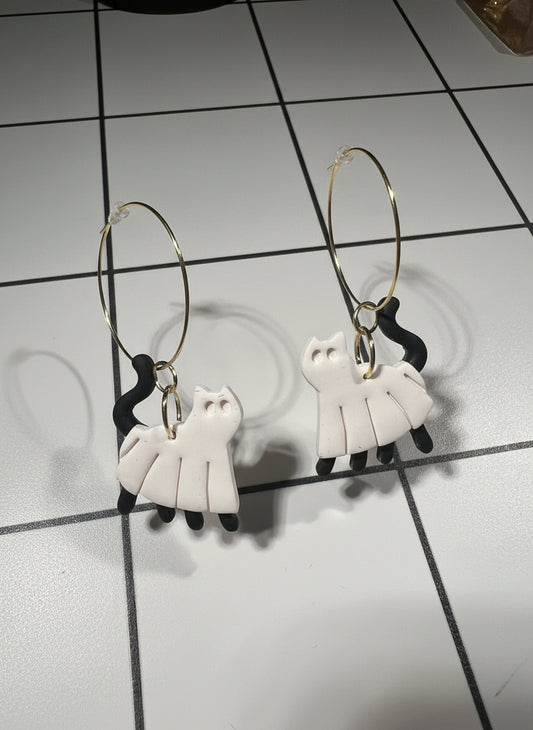 Cat Sheet Ghost Polymer Clay Earrings