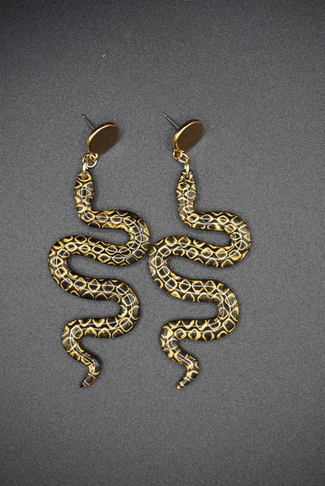 Golden Serpent Statement Earrings - Flat circle