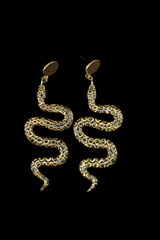 Golden Serpent Statement Earrings - Flat circle